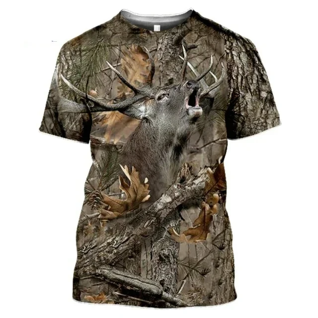 Wild Boar 3D printed T-shirt Men\'s short sleeve o collar Outdoor hunter Animal loose dry Breathable personality clothing