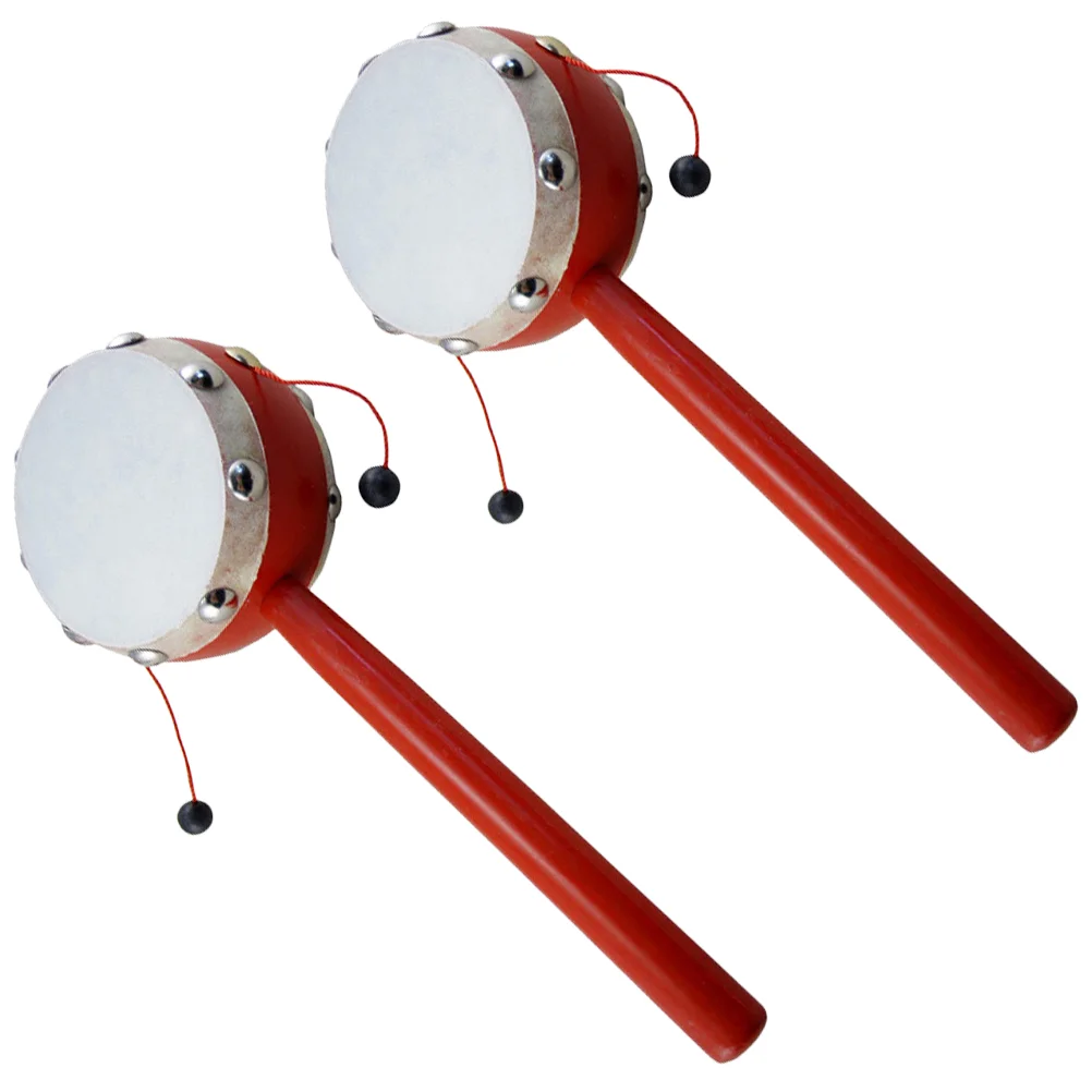 2 Pcs Baby Drum Hand Cartoon Musical Instrument Bell Double Sided Safe Traditional Chinese Lucky Stimulates