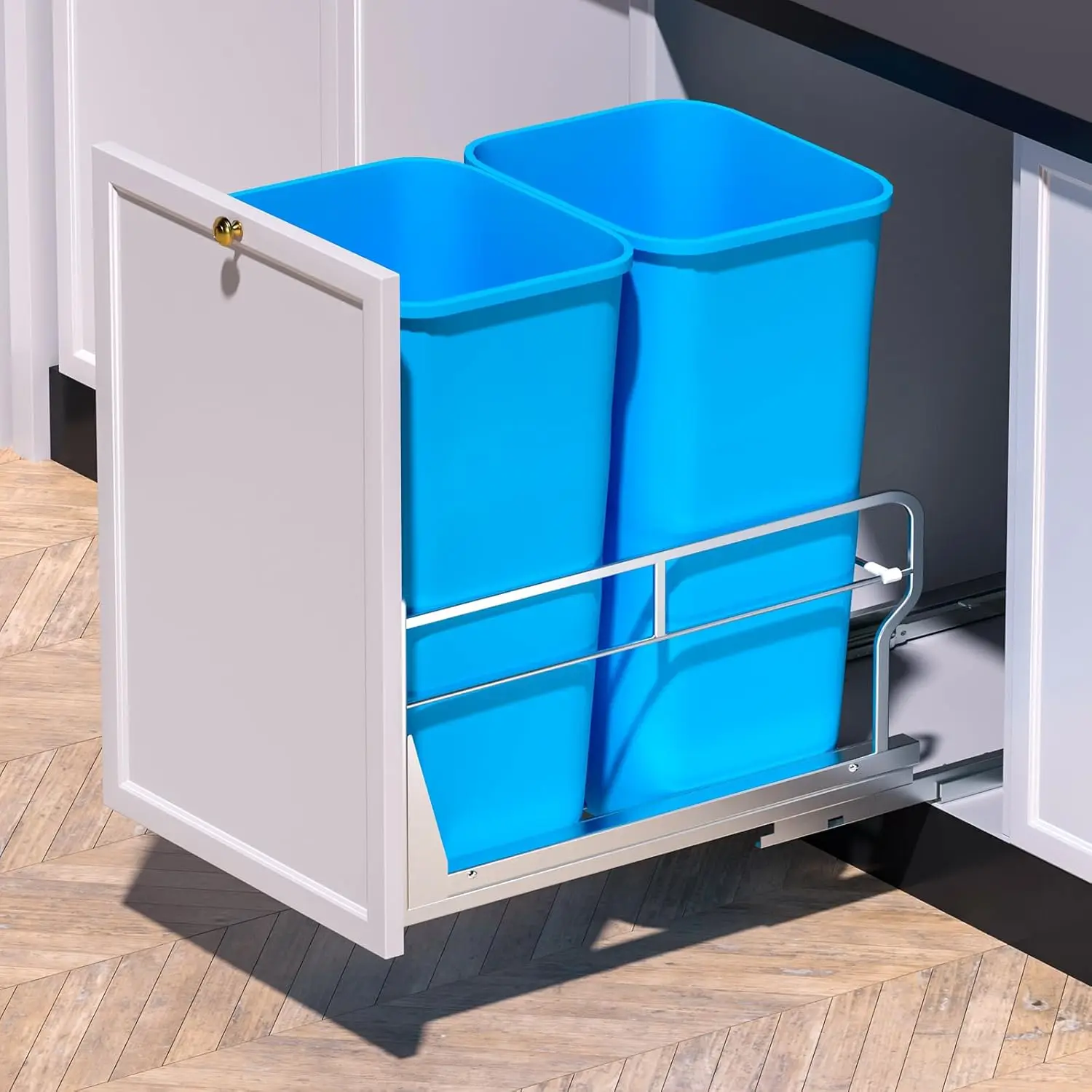 

Dual Pull-Out Under Cabinet Trash Can with Soft-Close Slides, Fits 17"W x 24"D Cabinets, Heavy Duty Kitchen Sink Organizer