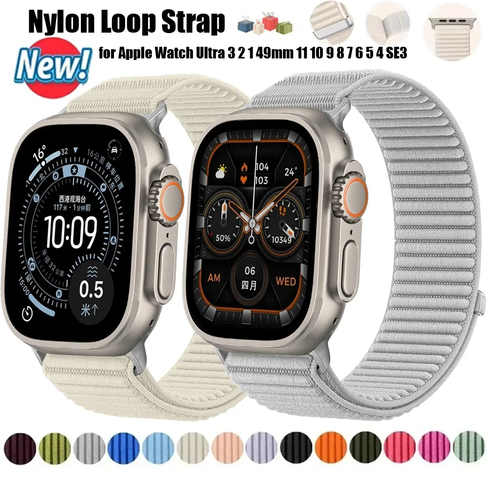 Nylon-Schlaufenarmband für Apple Watch Ultra 3 49mm 11 10 9 8 7 6 5 SE Komfortables Atmungsaktives Armband für iWatch 46/42mm 45/41mm 44/40mm