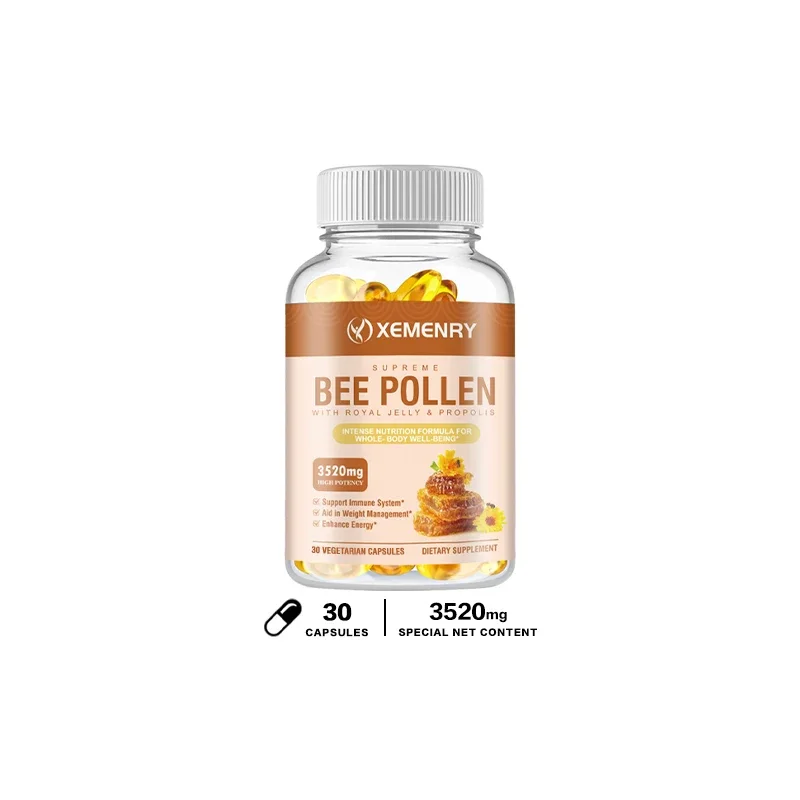 Bee Pollen 3520 Mg 120 Vegetarian Capsules (100% Vegan, Non-GMO and Gluten-Free) Naturally Rich in B Vitamins, Protein