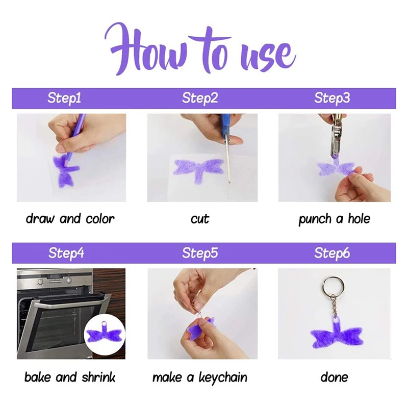 열 슈링클스 팩 액세서리, 빈 수축 아트 필름 용지 포함, DIY 장식품용 키 체인 액세서리, 125 개