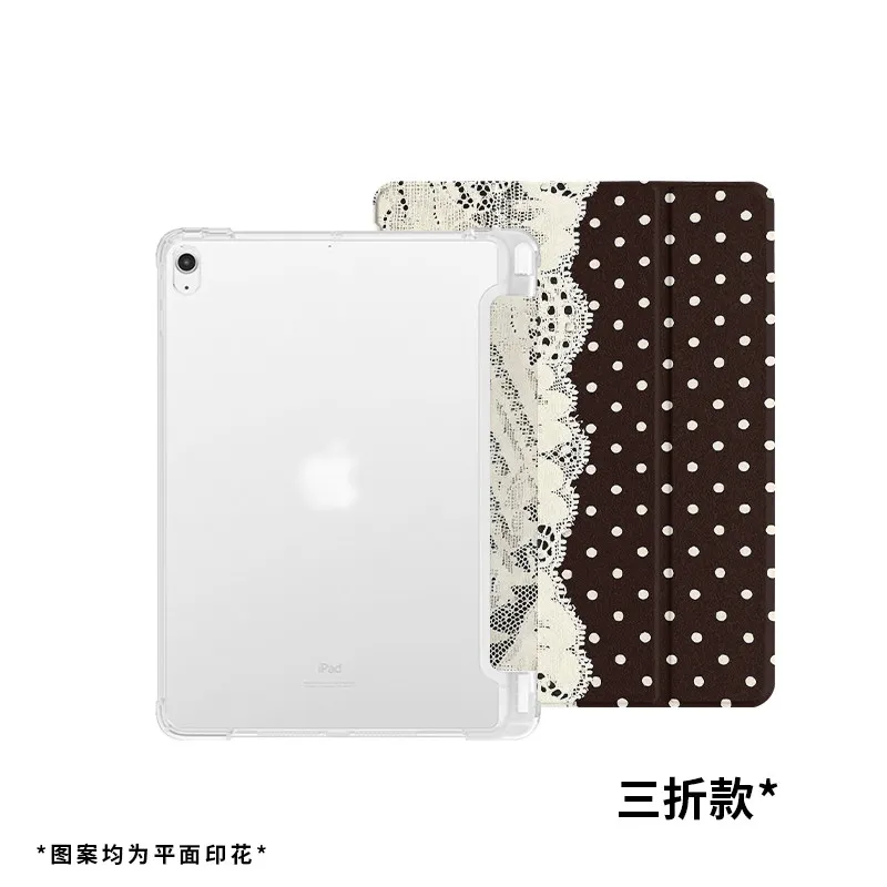 Polka Dots Lace Flower Y2K Tablet Case For iPad Pro 11 13 M2 M4 M3 10.2 5/6th 7/8/9/10/11th Mini 6 7 Air 3 4 5 6 Stand Cover