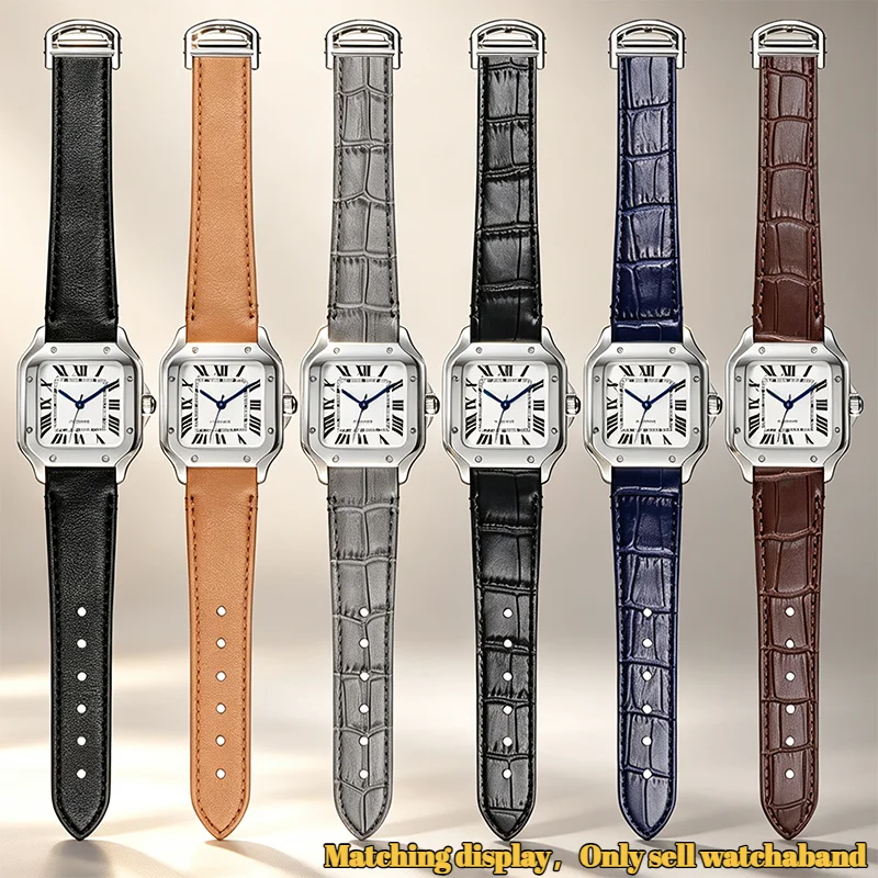 Sandoz 19/21mm L/M Size Original Steel End Link watch strap For Cartier Santos Genuine leather watchband men Wristband Accessori