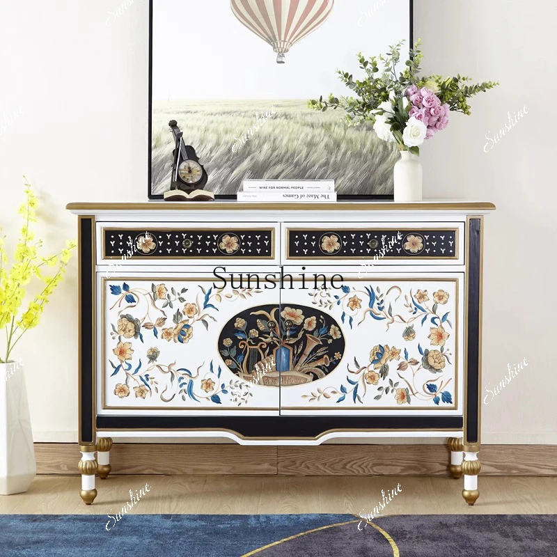 Painted American light luxury solid wood double door porch cabinet, small apartment decorative cabinet  FT
