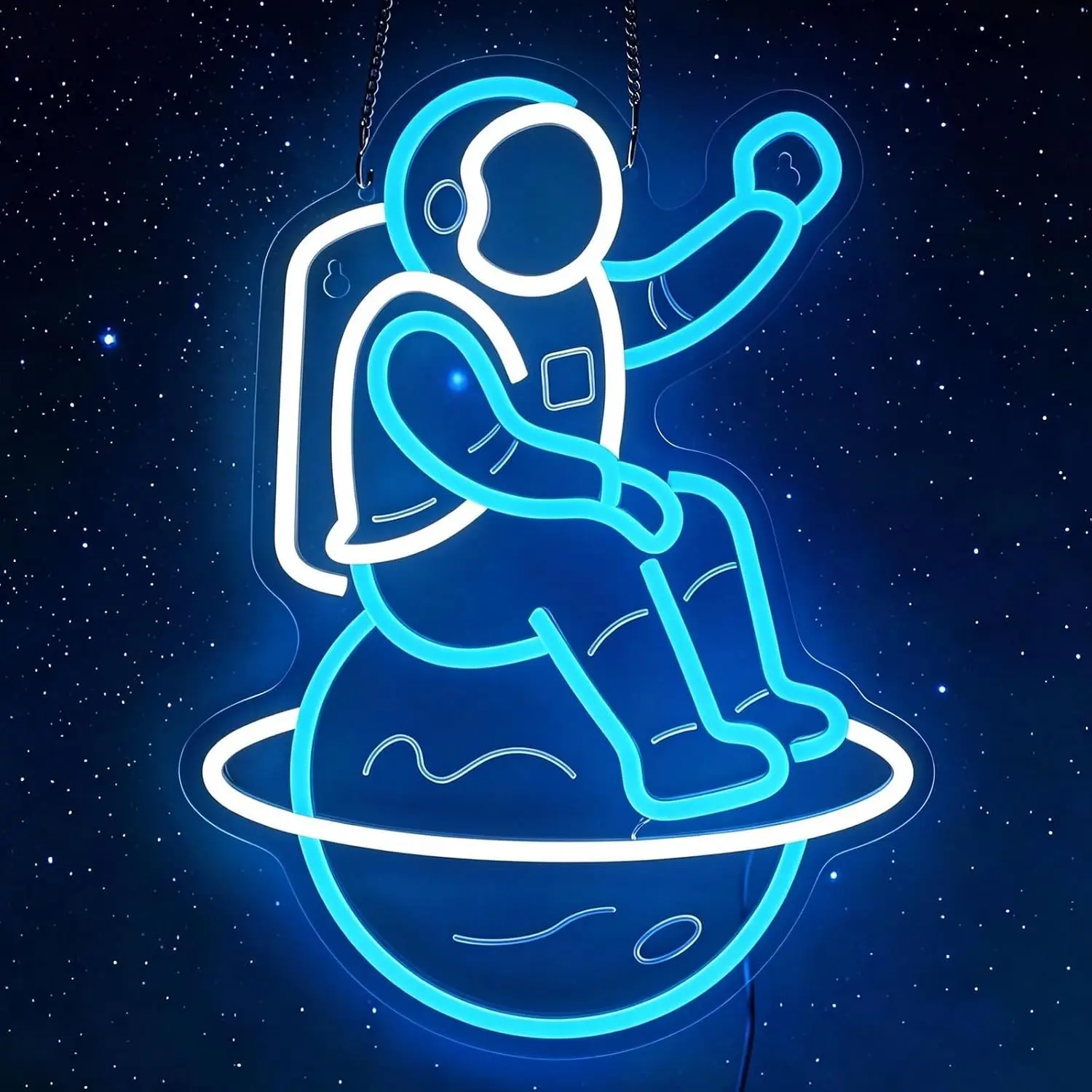 Astronaut Sit On Planet LED Neon Sign USB Powered Neon Light Space Theme Wall Decor Kids Bedroom Game Room Night Lamp Gift