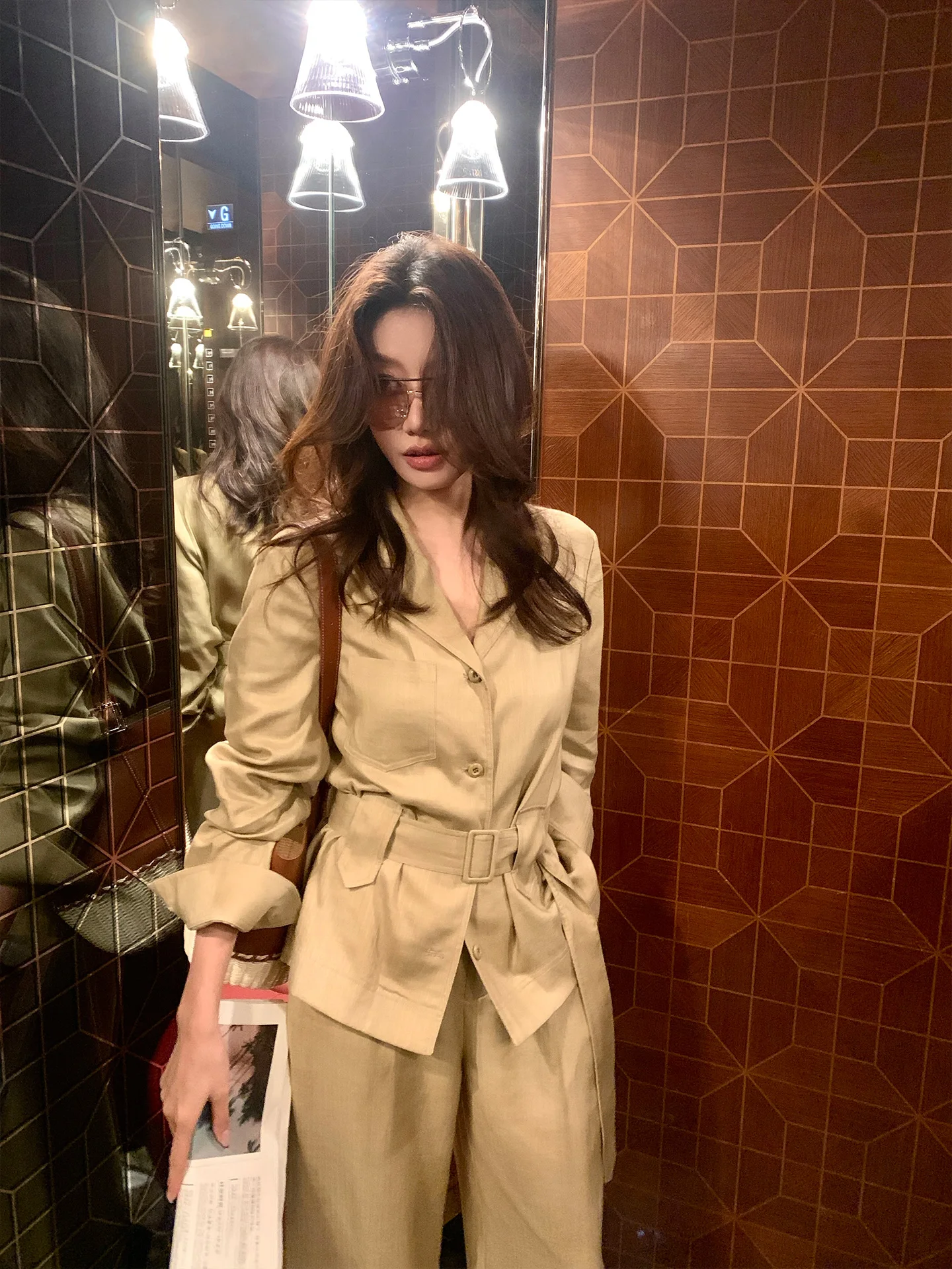 

Dragon Xi Er High Waist Suit Jacket Drapey Pants Casual Set Commute Two Piece Set A294 Women's Spring Straight Cut Adult