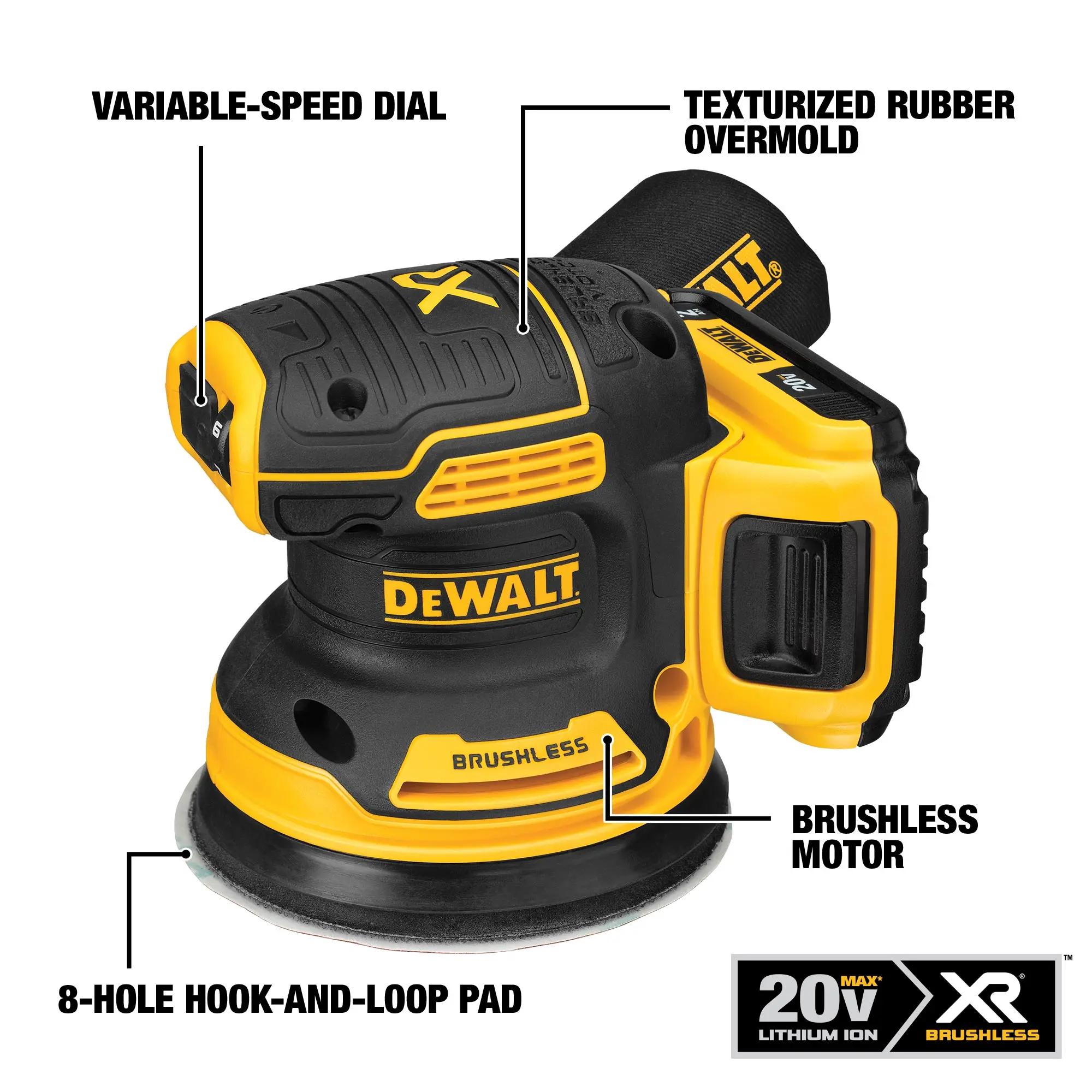 DEWALT DCW210 Cordless Brushless Orbital Sander 20v 12000pm Variable-Speed Bottom DIA 125mm Handheld Eccentric Sander Power Tool