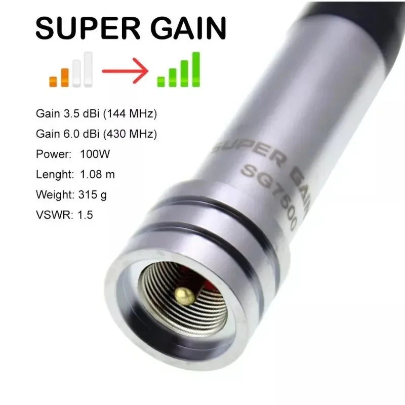High Gain Antenna Diamond SG-7500 Dual Band VHF/UHF 144/430MHz Stainless Steel 150W 3.5/6.0dBi Antenna for Ham Car Mobile Radio