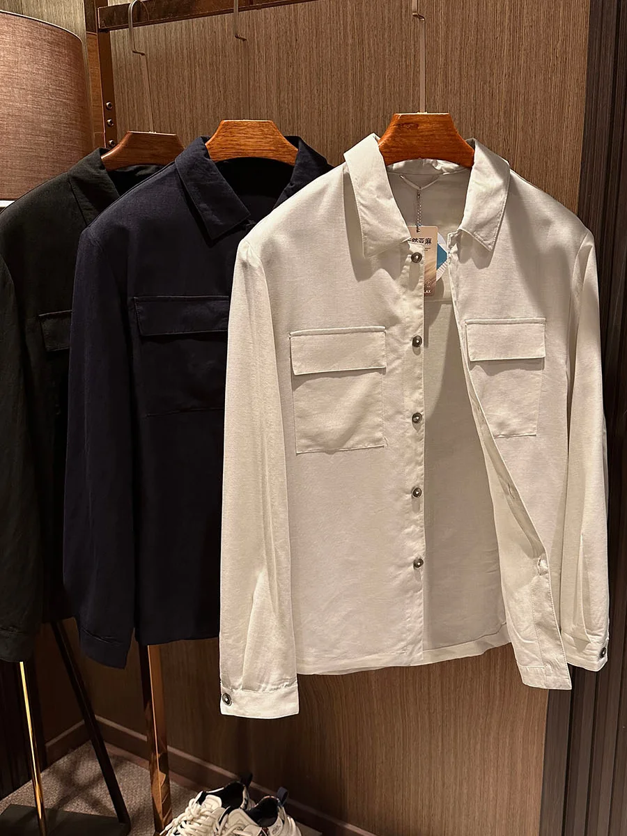 Men's High Quality Spring Summer Shirt Style Thin Jacket Coat Multiple Pockets Breathable Casual Fashion Standard Fit Lenzing