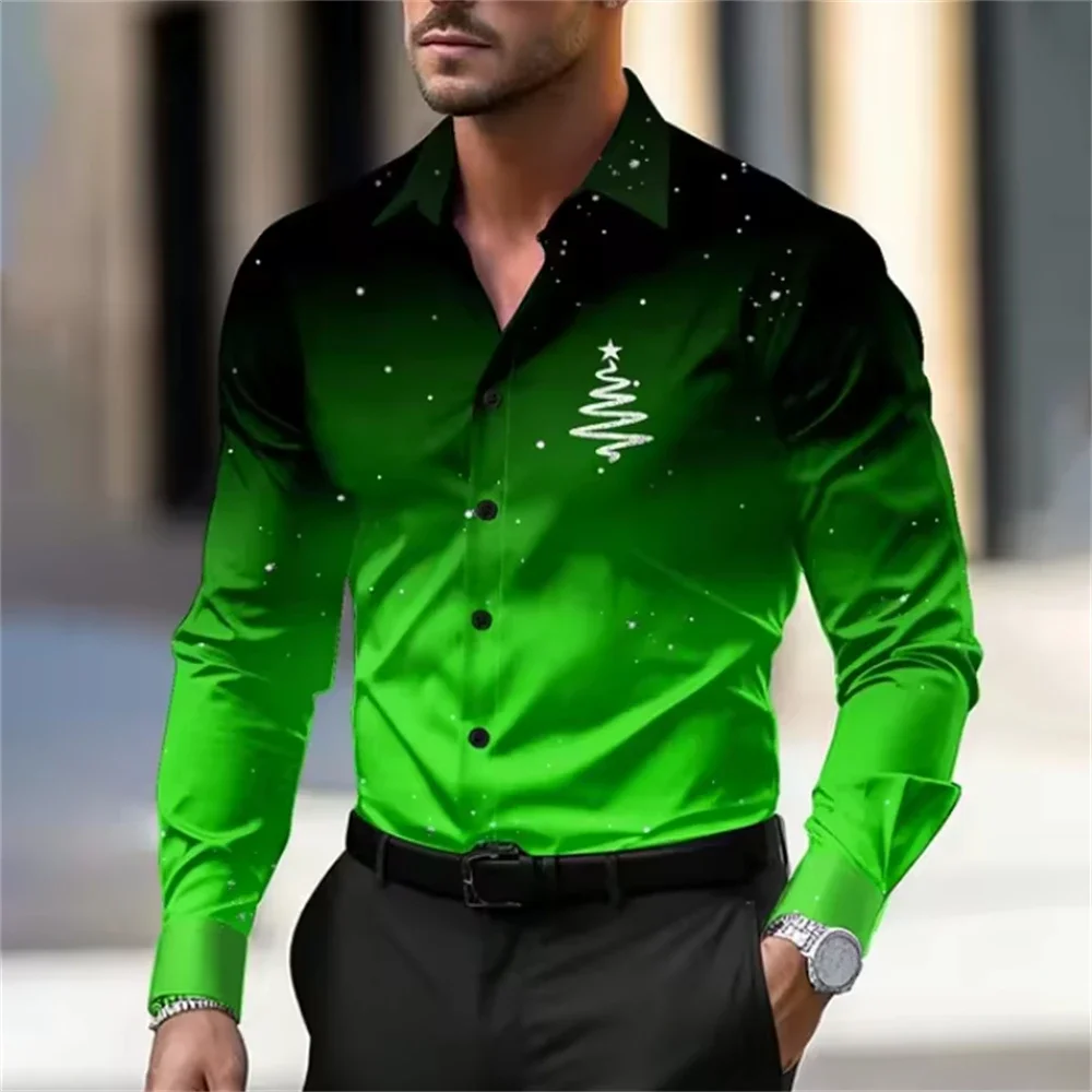 Men's Long Sleeve Shirts Christmas New Year Shirts New Year Decoration Casual High Quality Fashion Plus Size Men's Clothing