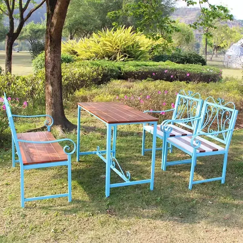 #Balcony table and chair combination set villa garden courtyard outdoor terrace double bench creative homestay wrought iron chai