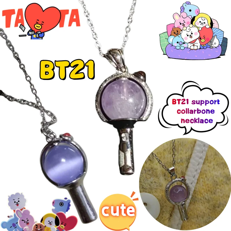 New BT21 necklace creative high-appearance value 2D peripheral, simple and versatile support clavicle chain for men and women