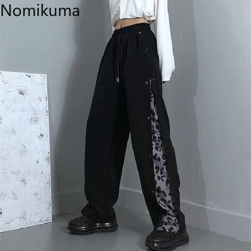 

Streetwear Women Joggers Korean Chic Sweatpants Patchwork Leopard High Waist Trousers Casual Y2k Pants Vintage Pantalon Femme