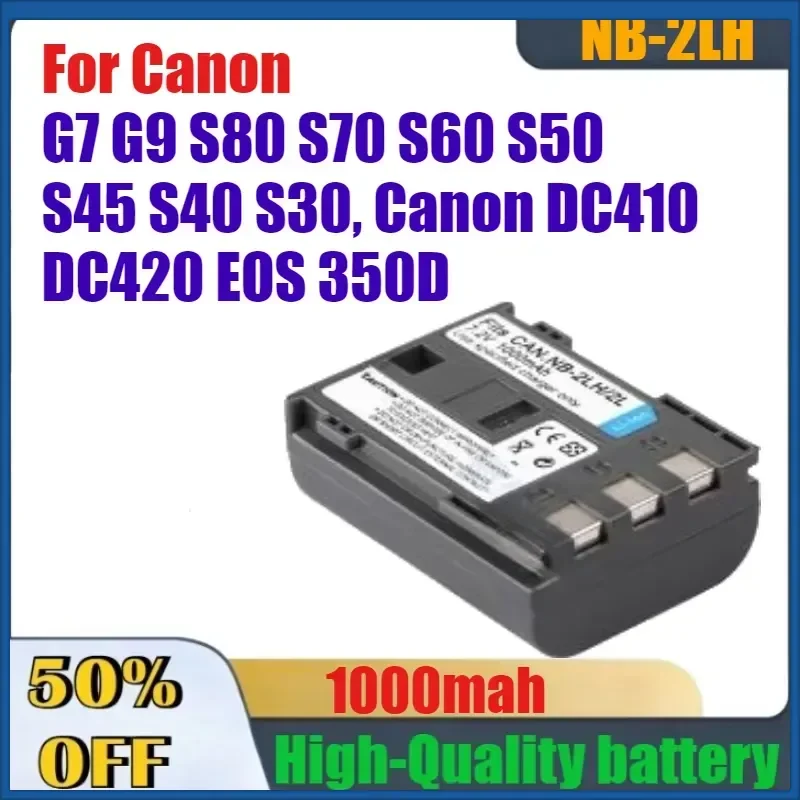 1000mAh High-Quality NB-2LH Battery for Canon G7 G9 S80 S70 S60 S50 S45 S40 S30, For Canon DC410 DC420 EOS 350D