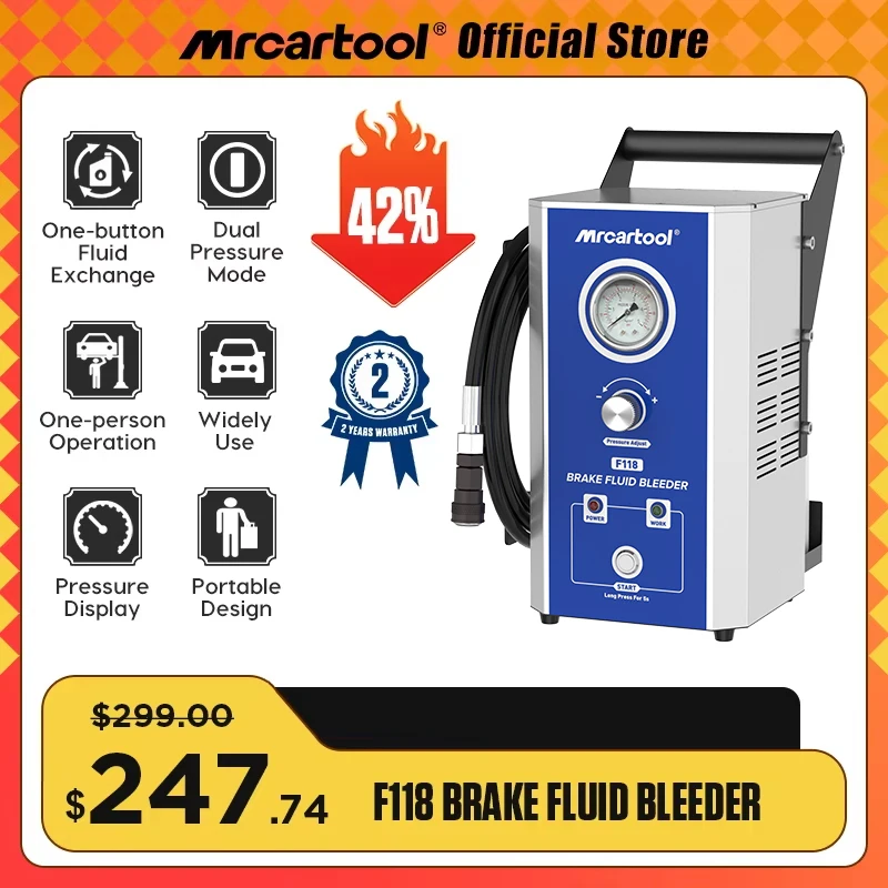 Dispositivo De Purga De Frenos MRCARTOOL F118 220V - Cambiador De Líquido Con 7 Adaptadores Para Todos Los Vehículos