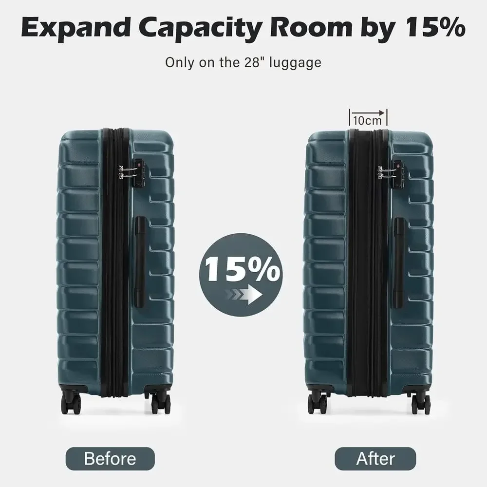 3-Piece Hard Shell Spinner Suitcase Set, Expandable Large Checked Luggage, Lightweight Rolling Carry-On with TSA Lock, Teal Blue - Image 6