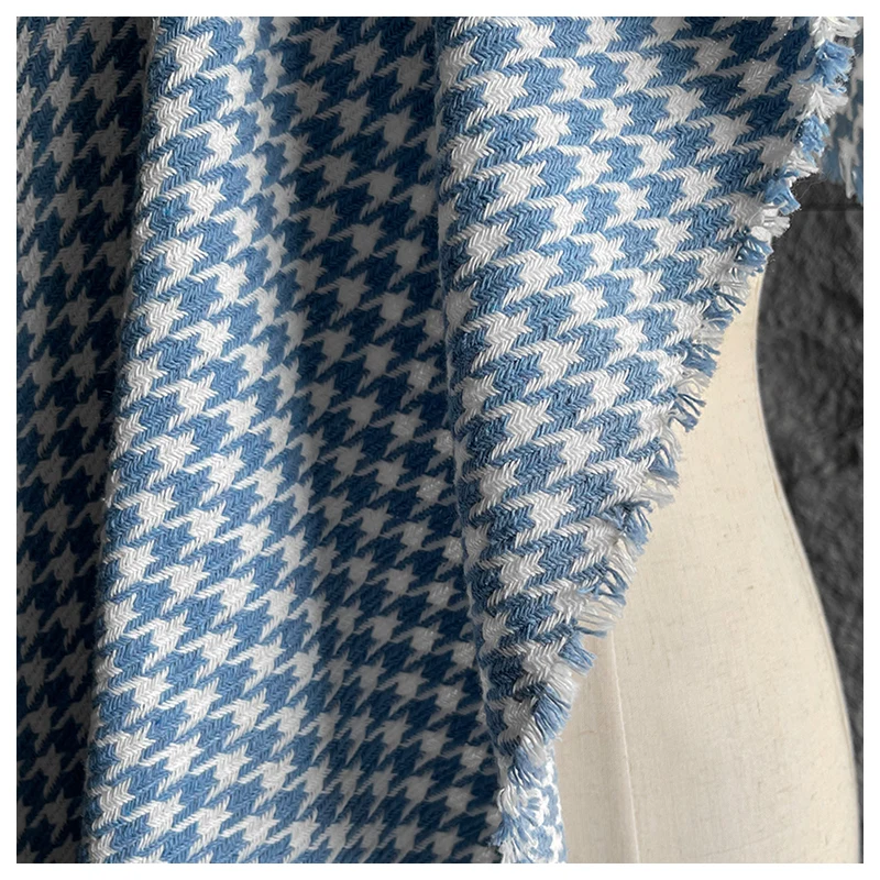 Tela gruesa de textura de línea Jacquard azul para vestido, abrigo, sombrero, ropa, tela de diseñador, Material de costura de 55 pulgadas de ancho,