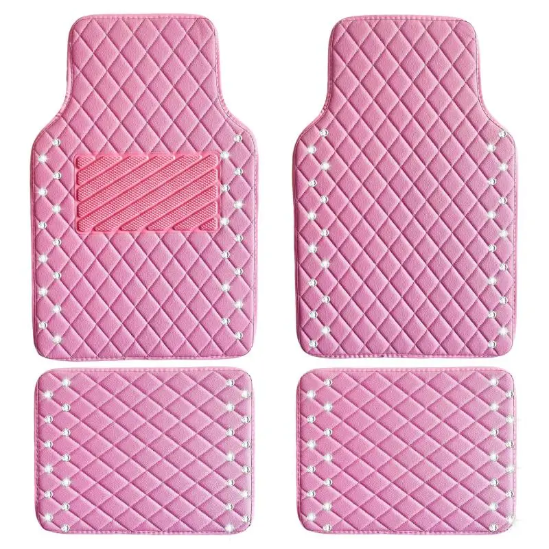 4PCS Pink Car Mats Leather Automotive For BMW 5 Series E39 1995-2024 E60 F10 G30 Foot Pads Stylish Carpet Girls Women Universal