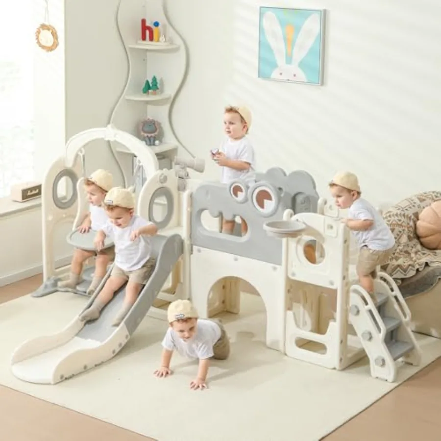 

Toddler Slide 9 in 1 Indoor Foldable Slide for Toddlers Age 1-3 Extra-Long Slide with Basketball Hoop Indoor and Outdoor Baby C