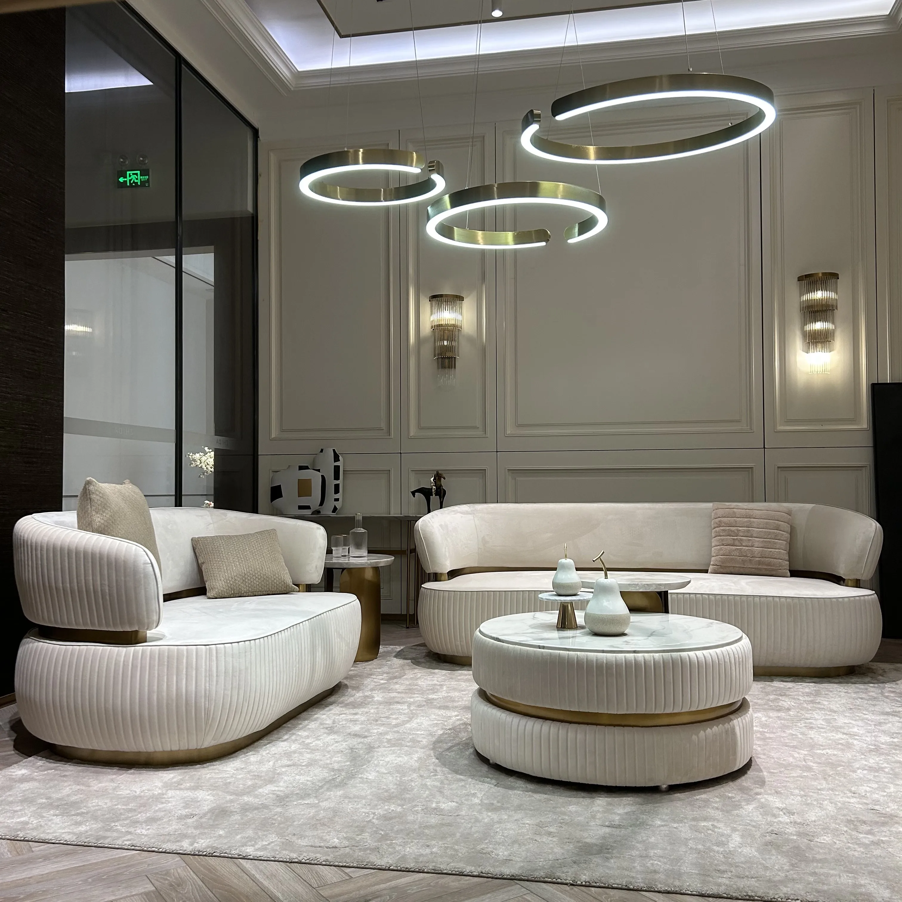 Zhida Sitting Room Italian Style Home Furniture Luxury Design Velvet 1 2 3 Seater Sofa Set Furniture Villa Living Room Couches