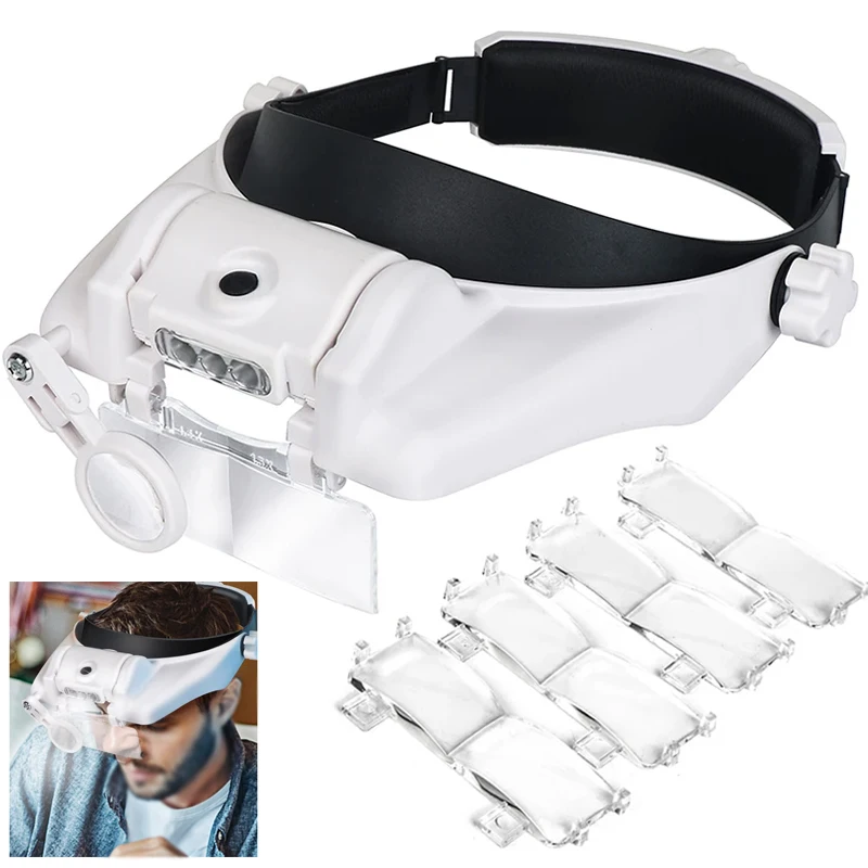 LED Headband Magnifier Magnifying Glasses Loupe With Lamp For Jewelry Watch Electronic Repair Read 1.5x2x2.5x3x3.5x8x Lens