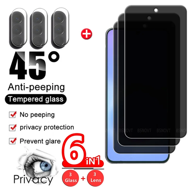 

6-in-1 For Samsung A57 Glass Samsung A57 Tempered Glass Protective 9H Anti-Spy Privacy Screen Protector for Samsung Galaxy A57