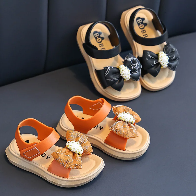 Sandalias 2024 estate principessa bambino sandali papillon scarpe da ragazza moda Casual antiscivolo scarpe per bambini scarpe da spiaggia