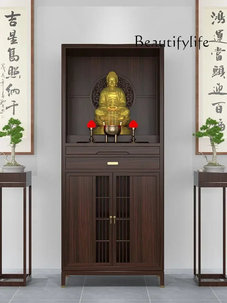 

yj7 Nuovo cinese Noce Ugyen Legno Buddha Nicchia Legno massello Buddha Cabinet Soggiorno Dio della ricchezza Culto Tavolo di inc