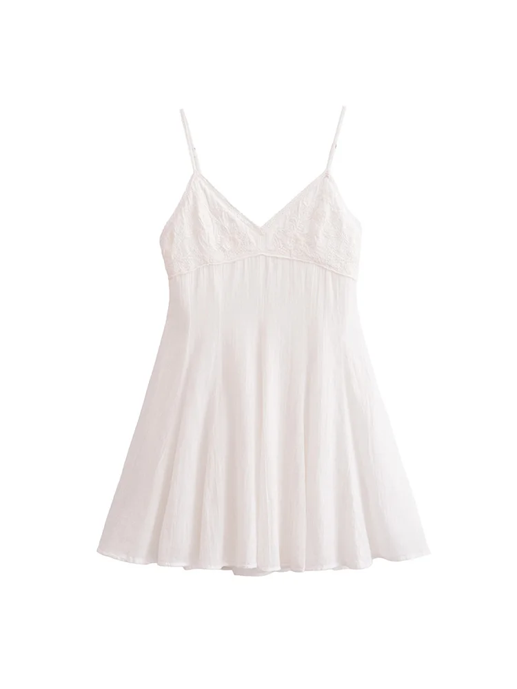 

Women Summer Mini Strap Dress 2025 Vintage Sexy Embroidery Strapless Female Elegant Street Solid Dresses Clothing