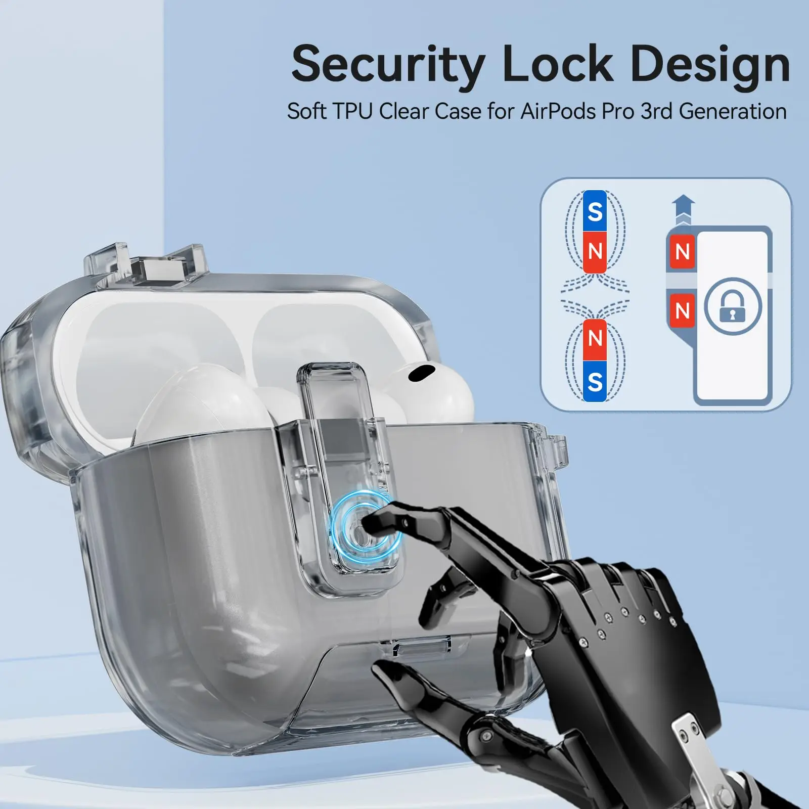 Earphone Case for AirPods Pro 3/Pro 2/Pro/4 Safety Lock Phone Stand Design Auto-Open Lid Cover with Keychain for AirPods 4/Pro 3