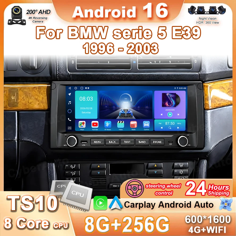 10.25Inch Android 16 For BMW serie 5 E39 1996 - 2003 Car DVD Carplay Multimedia Player Radio Stereo Auto GPS Navigation 4G WIFI