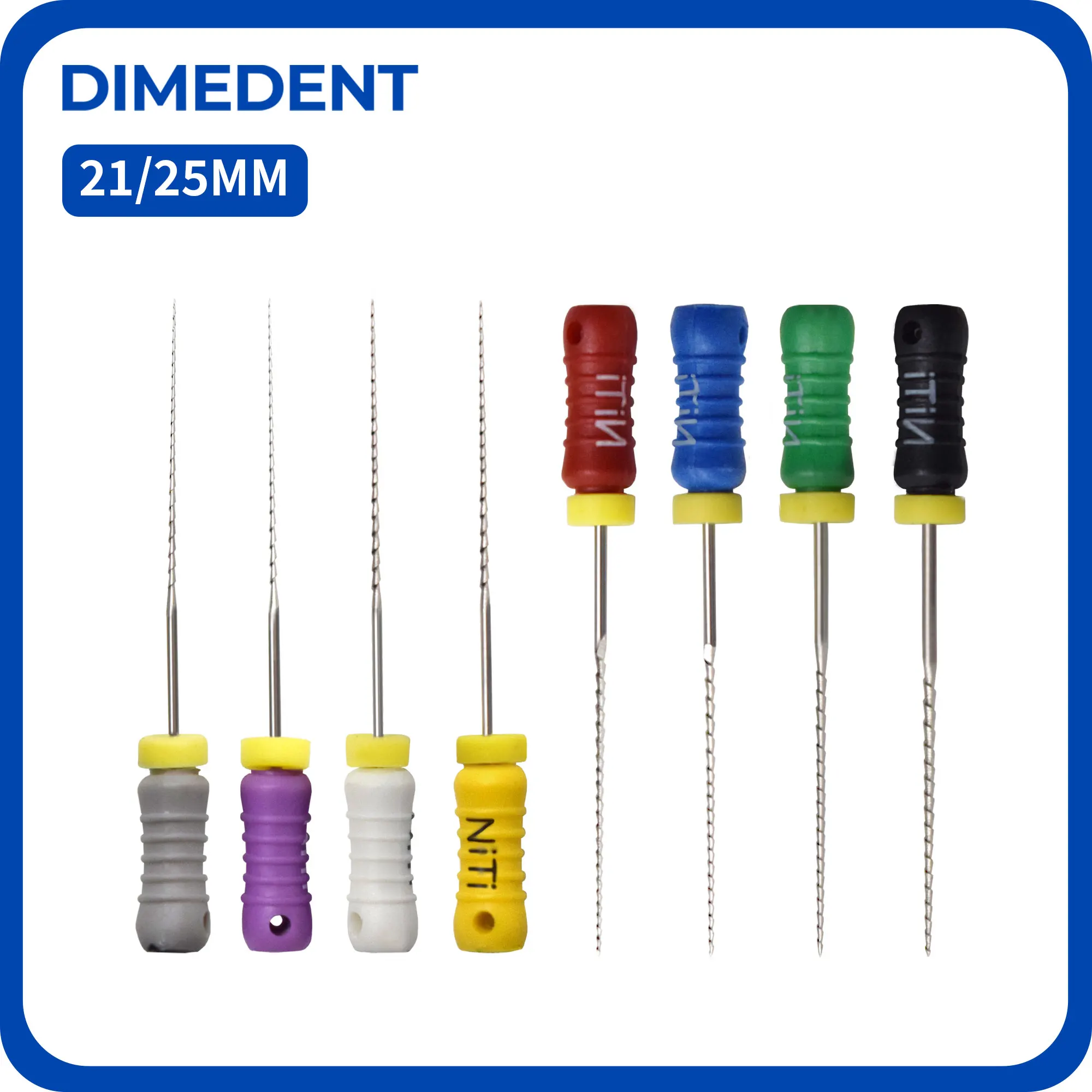 DIMEDENT Dental Instrument Nickel-titanium Hand Use Endo Files 10Boxes #15-40 NiTi H Files 21/25mm Thread Design Endodontic File