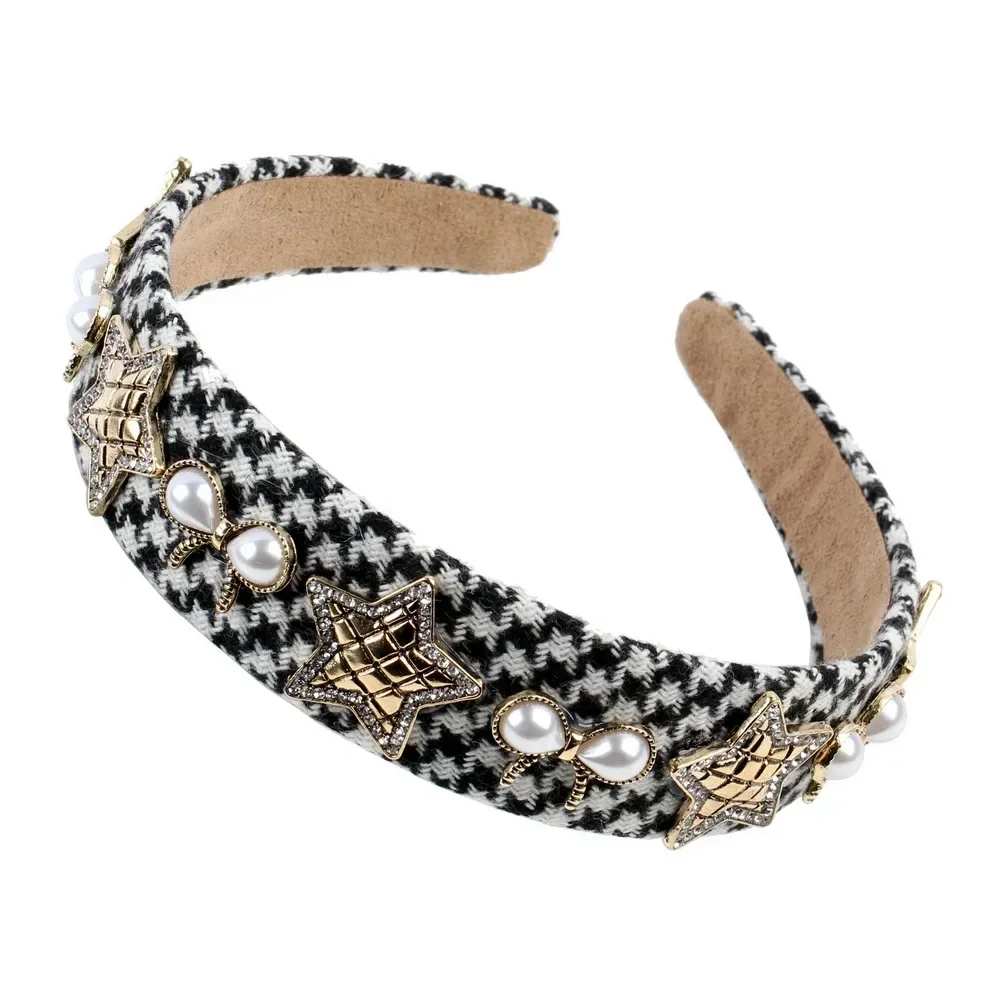 Rhinestone Bead Alloy Metal Star Charm Women Hairbands New Simulated Pearl Bowknot Vintage Stripe Cloth Headbands Hair Jewelry