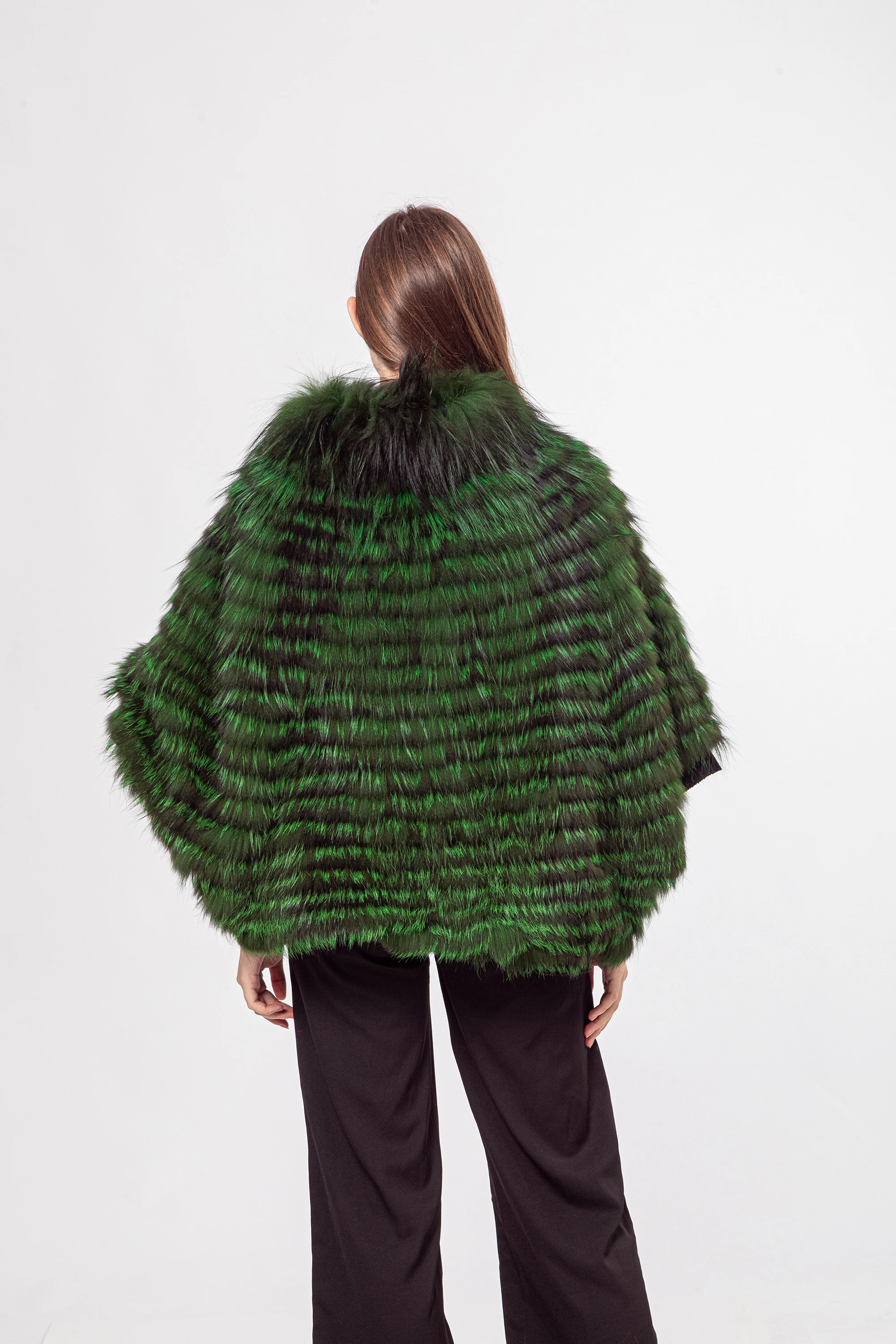 シルバーフォックスファーストライプコート、大きなカフス付き、本物、210727