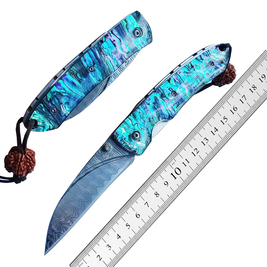 Folding Blade Knife sharp Damascus steel Exquisite Shell handle outdoor camping self-defense knife EDC Tool