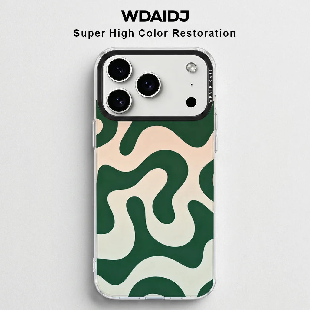 

Organic Green Swirl Print Anti Yellowing Clear TPU Phone Case For iPhone 13 14 15 16 17 Shockproof Slim Cover