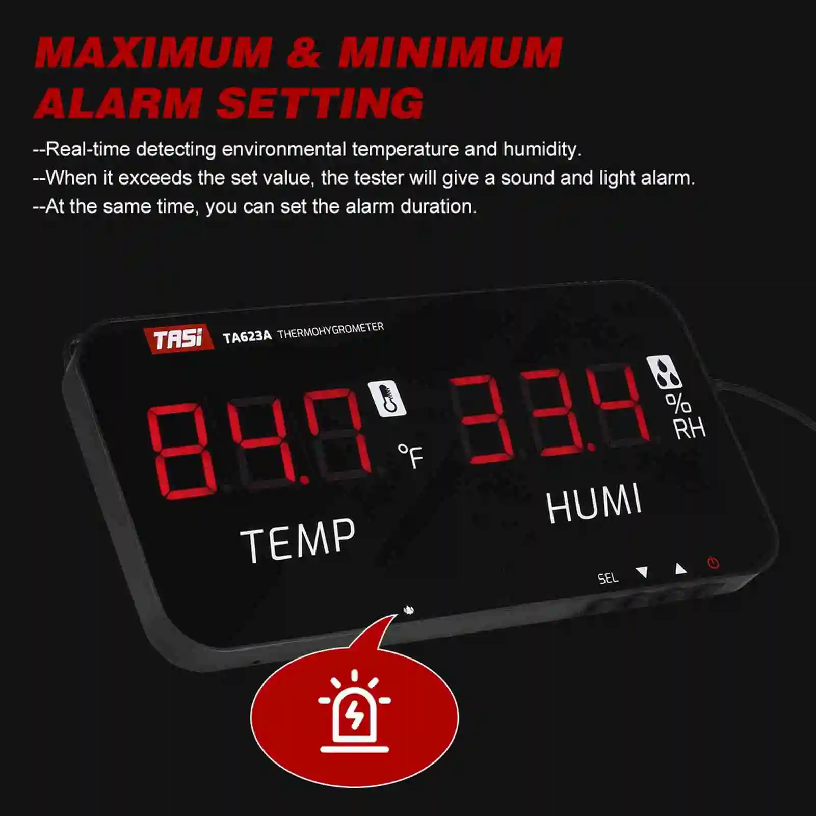 TASI Intelligent temperature -20℃-80℃ LED digital display wall mounted industrial agricultural household digital hygrograph