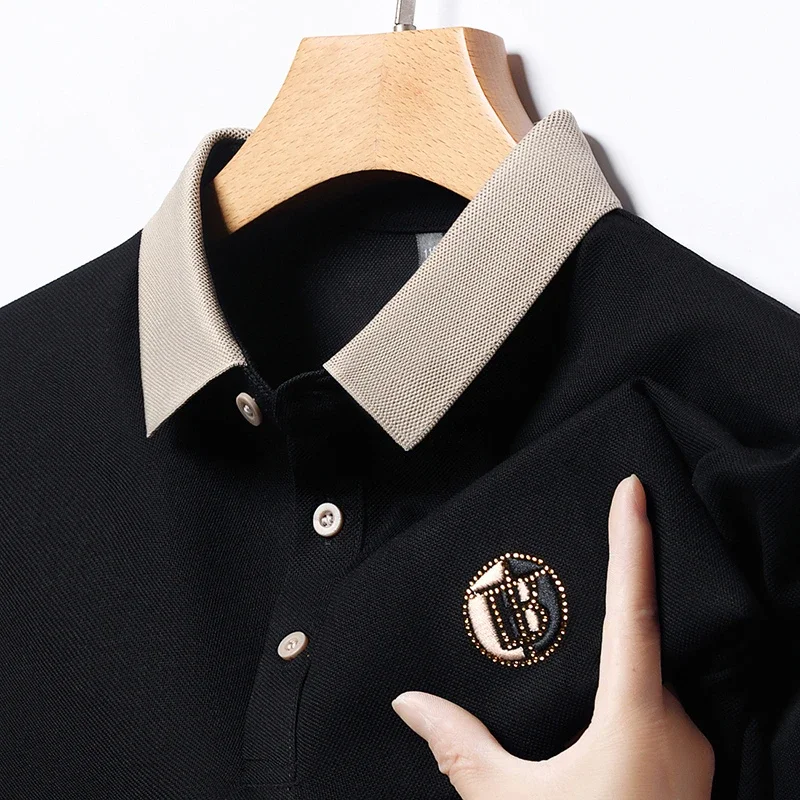 2025 الرجال جديد المطرزة القطن الأعمال الترفيه قصيرة الأكمام قميص بولو موضة قصيرة الأكمام مريحة وتنفس