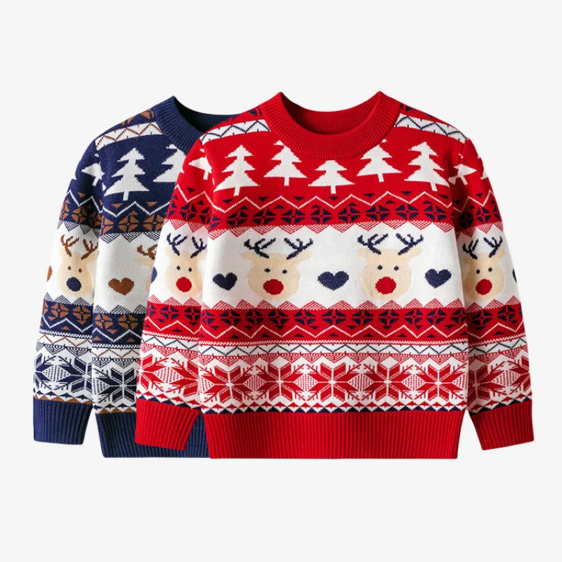 

2-6Y Children's Christmas Elk Sweater for Boys and Girls Autumn Winter Tops Clothing Baby Kids Cartoon Wool Knitted Pullover