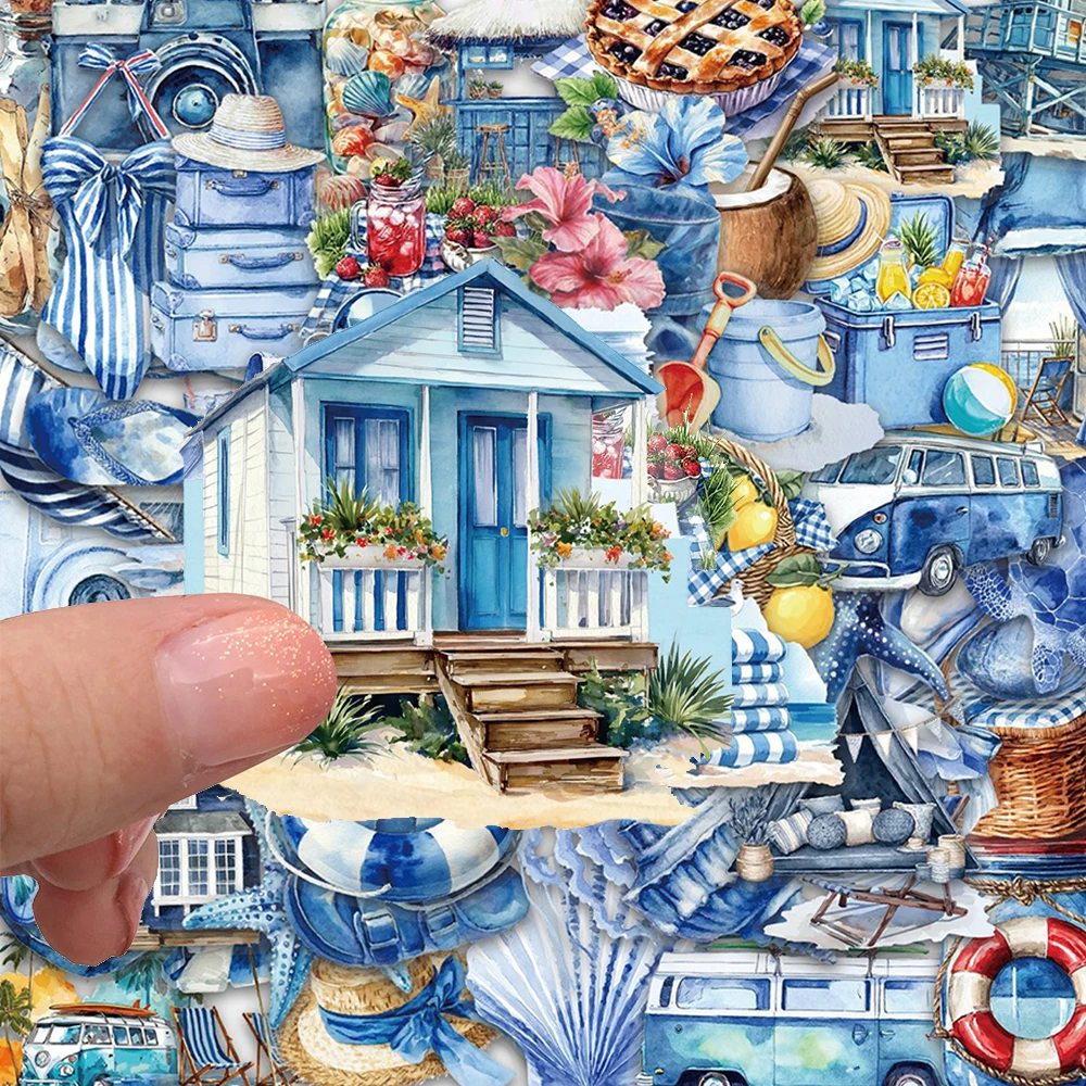 

10/30/50pcs INS Style Blue Summer Beach Aesthetic Stickers for Suitcase Notebook Helmet Laptop Cute Cartoon Graffiti Sticker Toy