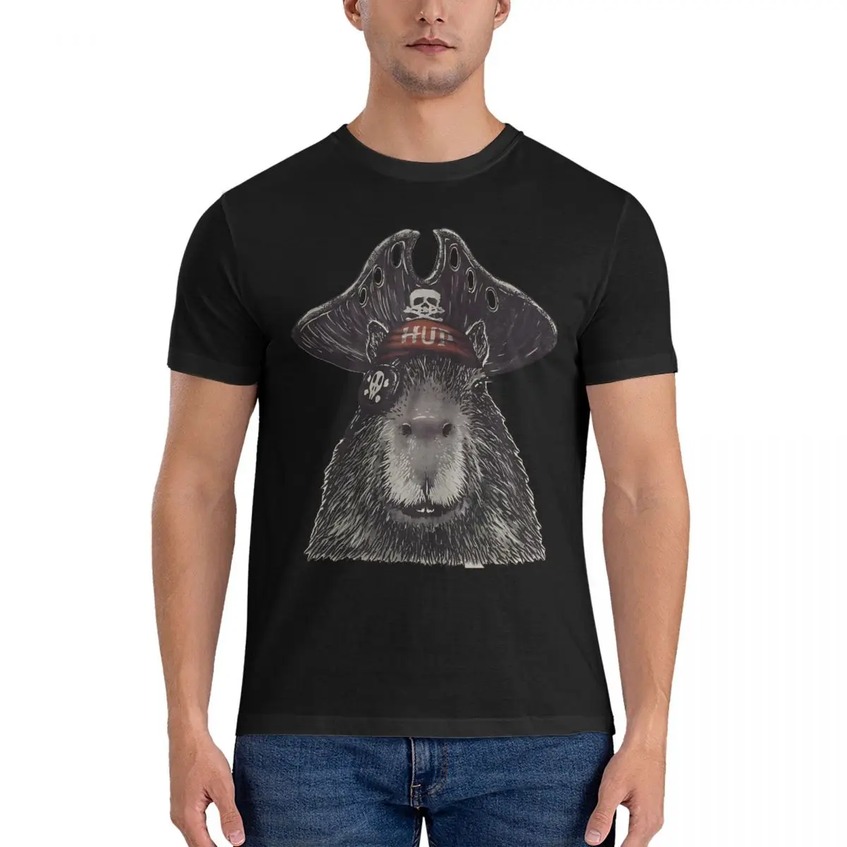 Pirate Capybara Capy Yuzu His Name - Gort Pet Bandana T Shirts Men Pure Cotton Fun T-Shirt Round Neck Capybara Tee Shirt Short