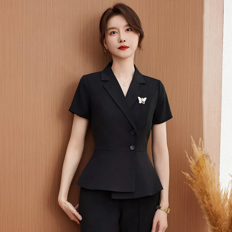 Women's summer short-sleeved business suit, stylish and elegant skirt suit, blazer, waiter workwear, work uniform