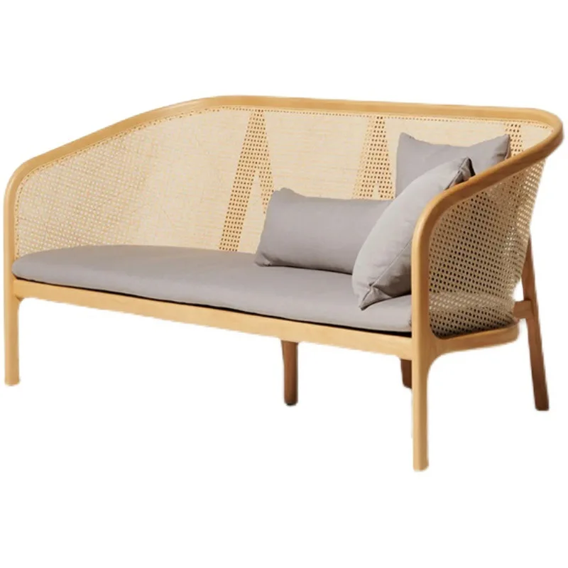 

Solid wood rattan sofa modern simple home double three leisure chair living room rattan chair combination