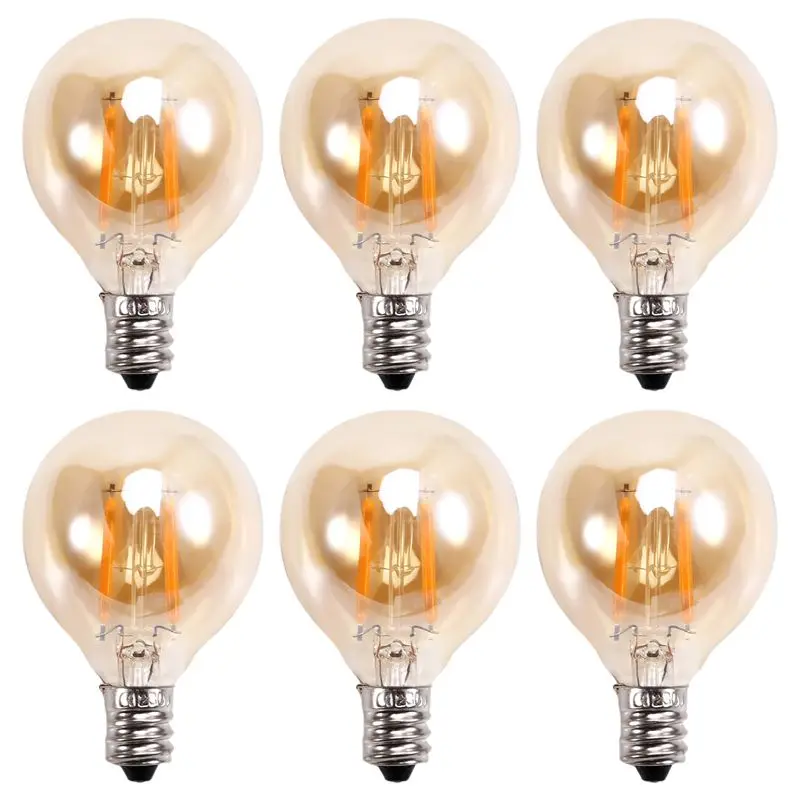Exquisite-6Pcs 1.5W LED G40 Replacement Bulb 220V Retro Globe Gold Dimmable Bulb For Indoor/Outdoor String Lights E12 Base