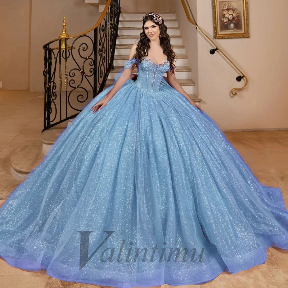 فساتين Quinceanera للأميرة ذات القوس الكبير من Valintimu للفتيات مكشوفة الكتف على شكل قلب فيستدوس دي 15 Quinceanera مخصصة #4