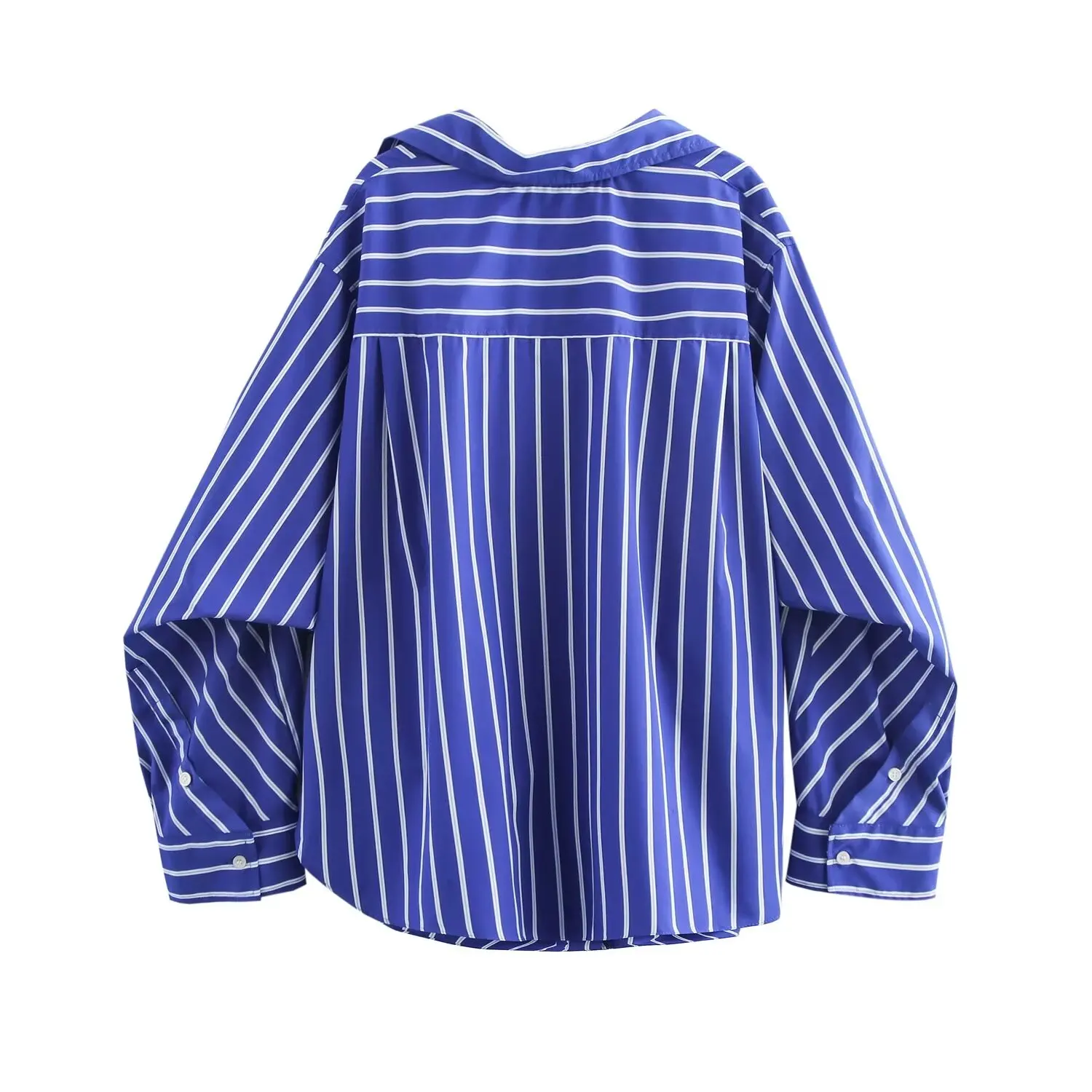 TRAF Striped Long Shirt Woman Blue Button up Shirts for Women 2024 Summer Casual Shirts Women Collar Beach Oversized Shirt Woman