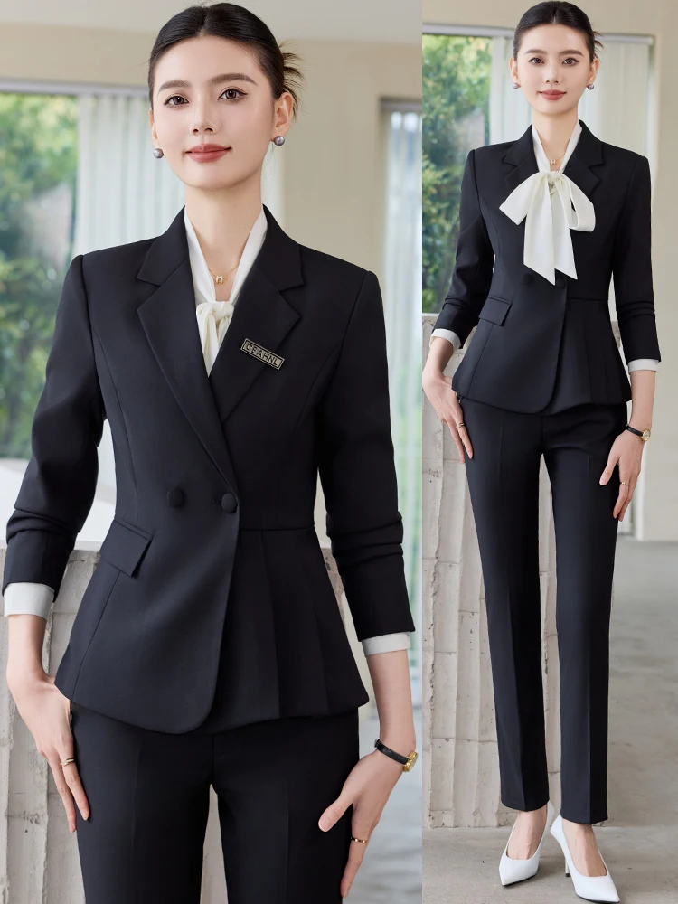 Black Suit Set Women's Formal Workwear Hotel Front Desk Reception Interview Jewelry Store Professional Clothing Commute Style...