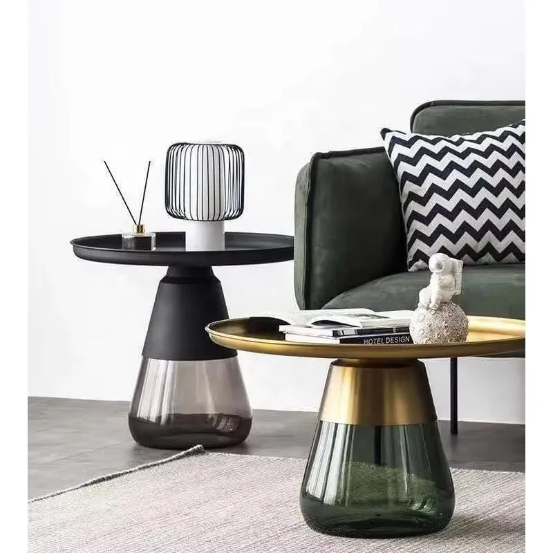 New design modern round stainless steel coffee table several color glass base coffee table for home hotel