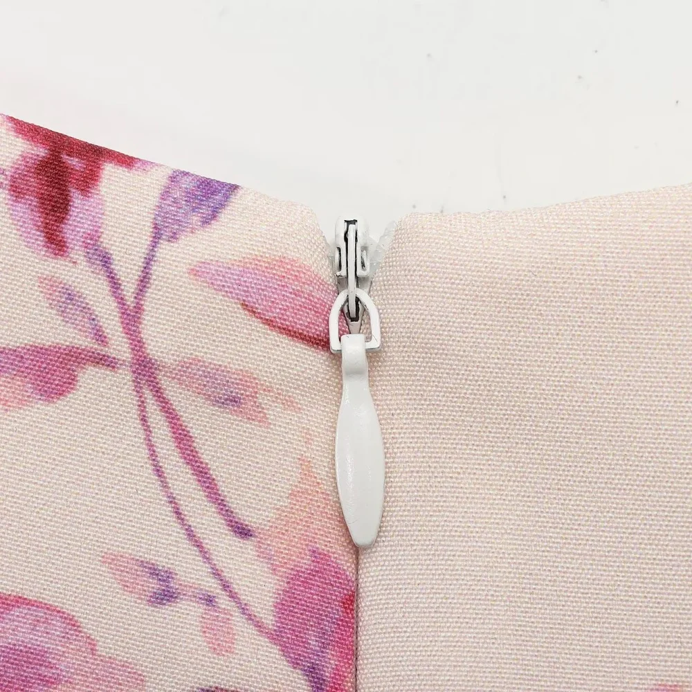 فستان بذلة نسائي بخصر مطبوع عليه زهرة البوبلين ورقبة دائرية بدون أكمام وسحاب خلفي فستان صيفي قصير حلو جديد